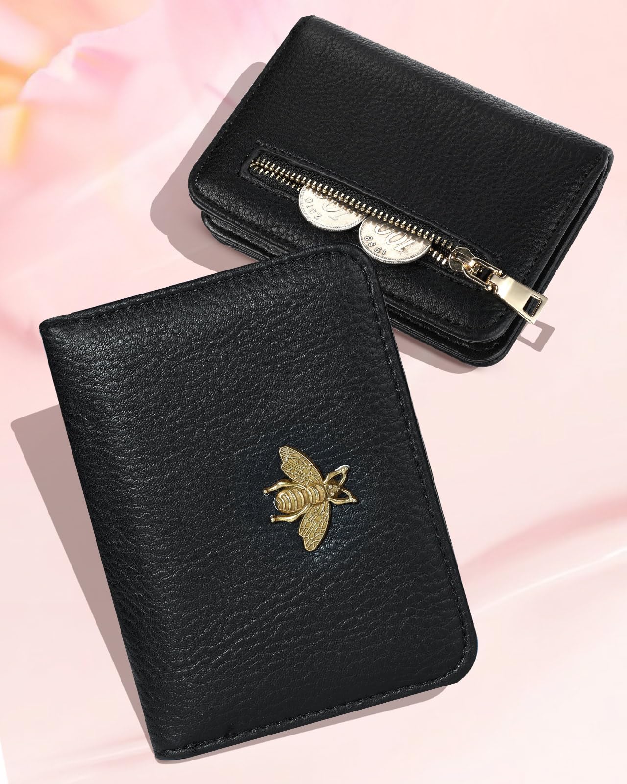 bistup credit card holder wallet for women cute leather ladies teen girls female cardholder wallets accordion purse small medium aesthetic print bee…
