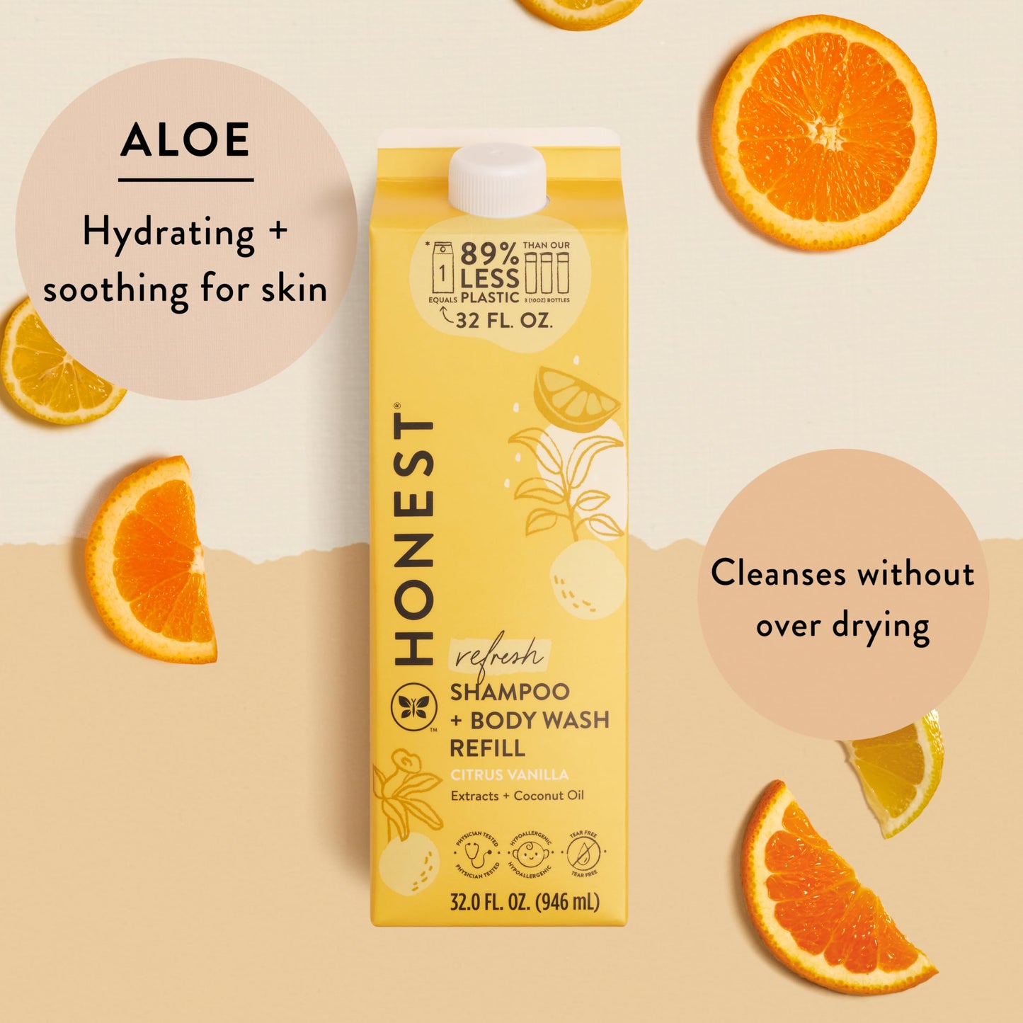The Honest Company 2-in-1 Cleansing Shampoo Body Wash Refill Carton, Gentle for Baby, Naturally Derived, Tear-free, Hypoallergenic, Citrus Vanilla Beauty and Personal Care The Honest Company