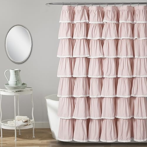 Lush Decor 1 Lace Ruffle Shower Curtain, 72" x 72", Blush, 72" W x 72" L