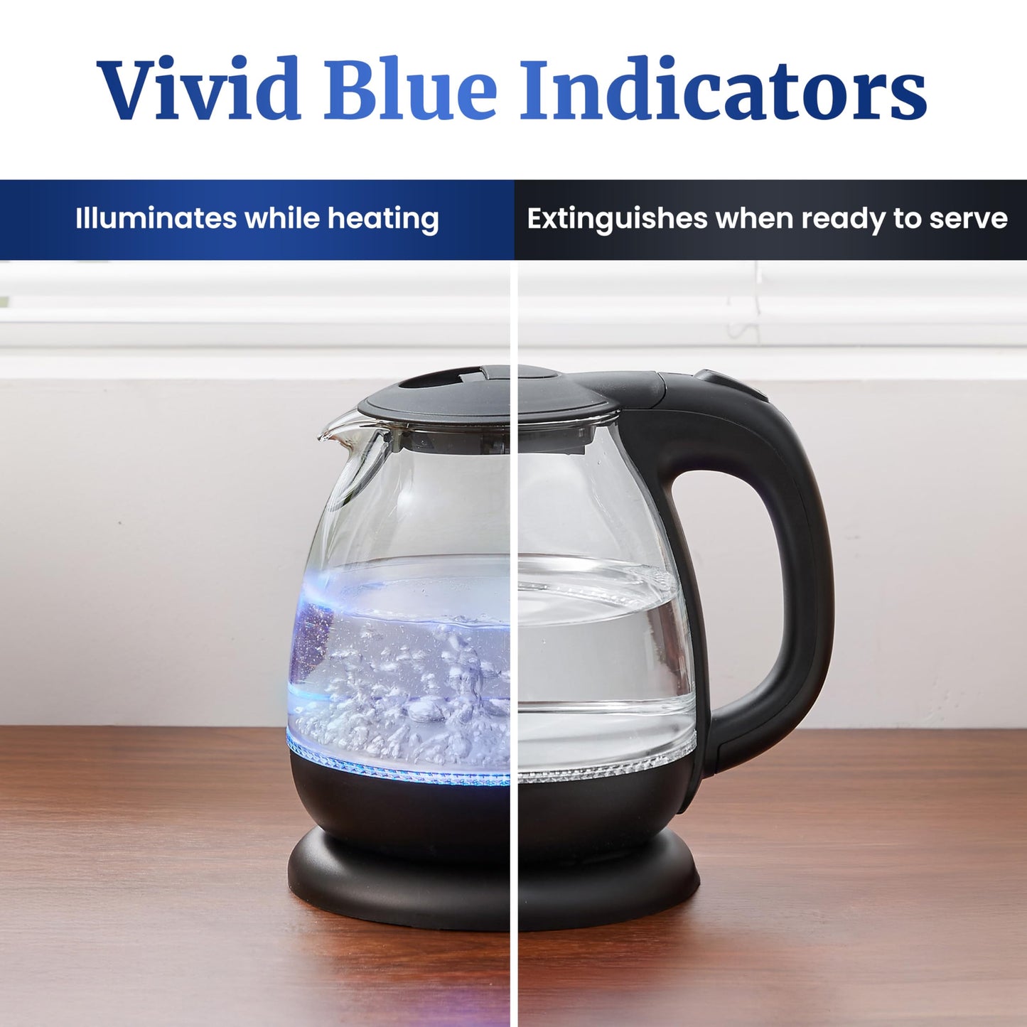 Elite Gourmet EKT1001 Electric 1.0L BPA-Free 1100W Glass Kettle Cordless 360° Base, Stylish Blue LED Interior, Handy Auto Shut-Off Function - Quickly…