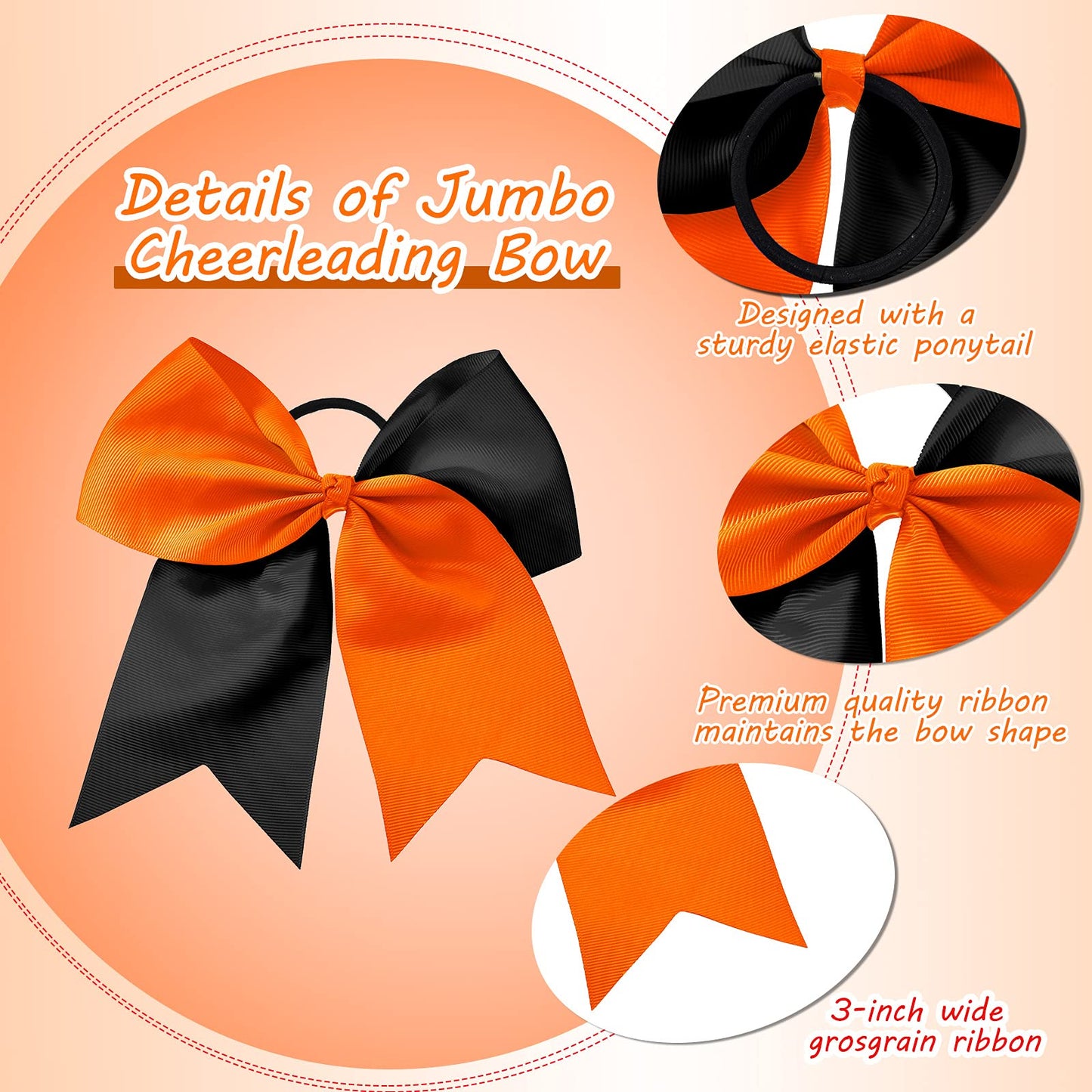 2 Packs Jumbo Cheerleading Bow 8 Inch Large Cheer Hair Bows with Ponytail Holder for Teen Girls Softball Outfit Uniform(Orange and Black) Beauty and Personal Care WILLBOND