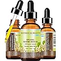 Organic SESAME SEED OIL 100% Pure Natural Virgin Unrefined Undiluted Cold Pressed Carrier Oil for Face, Skin, Body, Hair, Massage, Nails. 2 Fl. oz