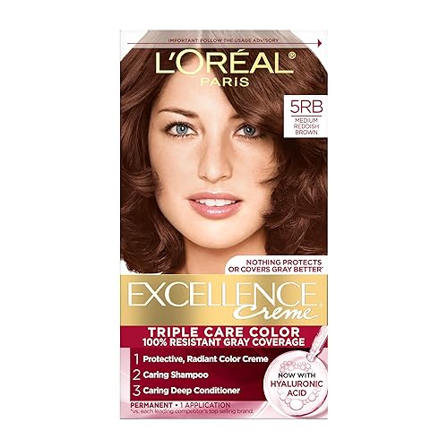 L'Oreal Paris Excellence Crème Permanent Hair Dye, Triple Care Hair Color with Pro-Keratine Complex for 100% Gray Hair Coverage, 5RB Medium Reddish