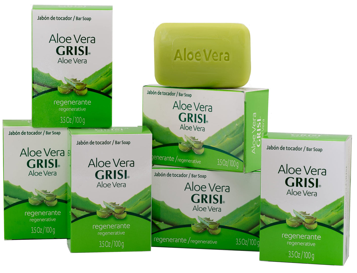 Grisi Aloe Vera Soap, Cleansing Soap with Aloe Vera, Soothing and Refreshing your Skin, 6-Pack of 3.5 Oz each, 6 Bar Soaps