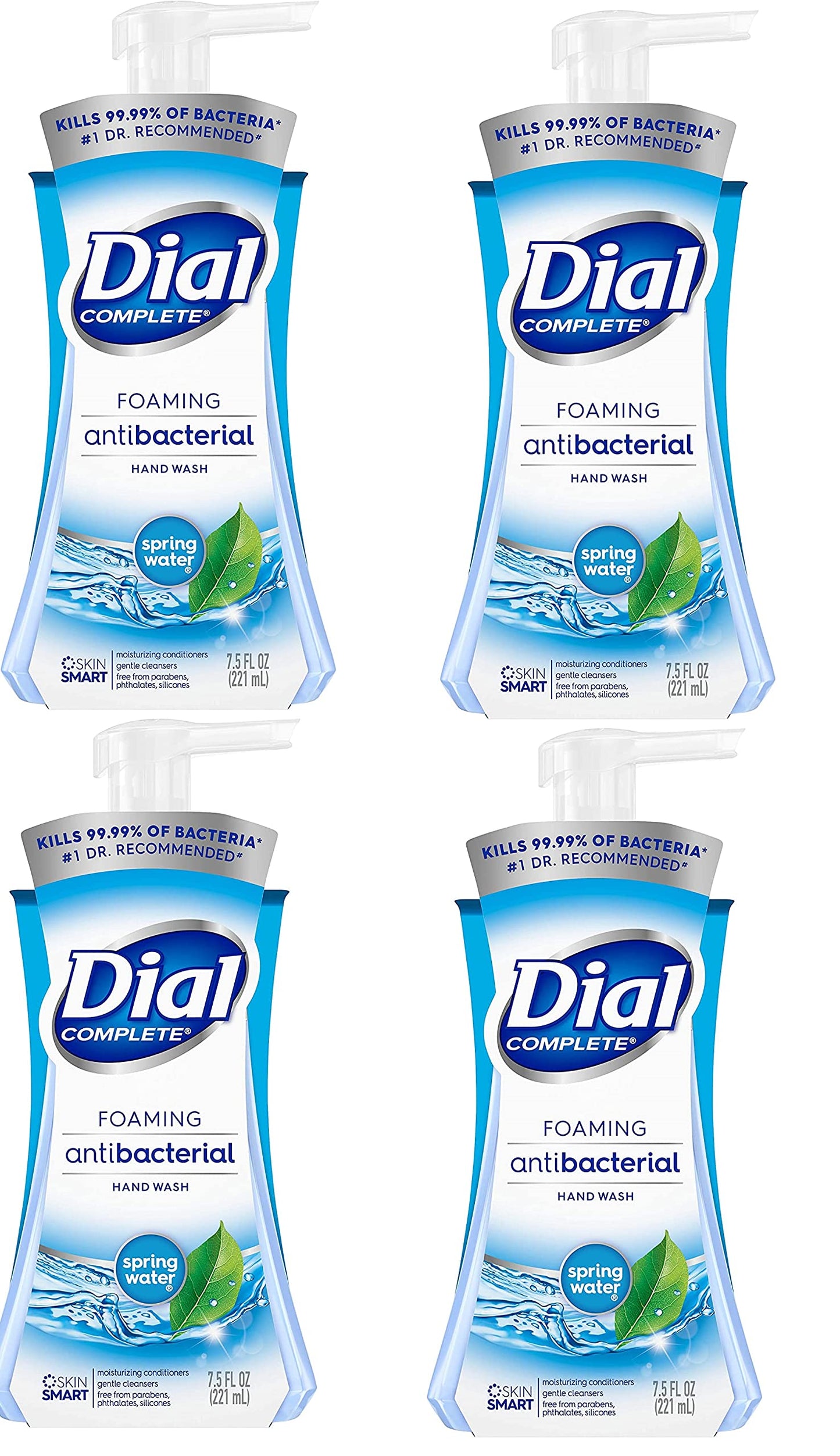 Dial Complete Foaming Antibacterial Hand Wash, Spring Water 7.50 oz (Pack of 4)