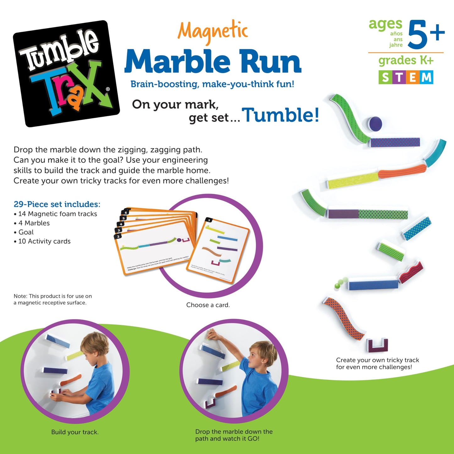 Learning Resources Tumble Trax Magnetic Marble Run – STEM Wall Activity Toy for Kids, Montessori Classroom Must-Have, Fine Motor Skills