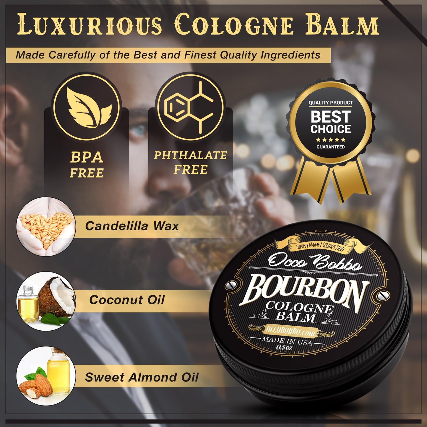Handy Hound Occo Bobbo Solid Cologne for Men, Bourbon and Sandalwood Scent, .5 Ounce Concentrated Balm, Smooth Woody Oak Barrel Blend