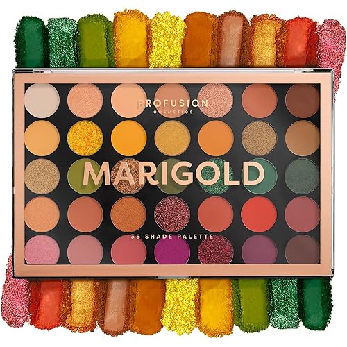 Profusion Cosmetics Marigold 35 Shade Eyeshadow Palette - Multicolor Blendable Natural Shades in Matte, Shimmer, and Glitter Finishes, Long-Wear…