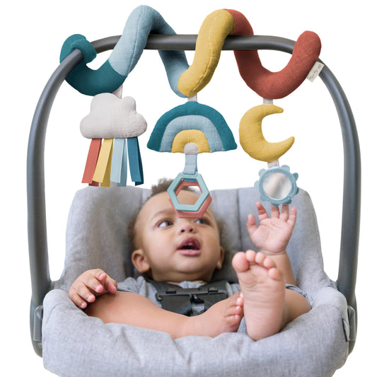 Itzy Ritzy Spiral Car Seat & Stroller Activity Toy - Stroller & Car Seat Toys for Ages 0 Months and Up - Hanging Toys Include Clinking Rings, Mirror…