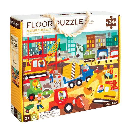 Petit Collage Floor Puzzle Construction Site 24 Pieces | Large Puzzle for Kids | Completed Puzzle 18" x 24" | Great Gift for Kids 3+