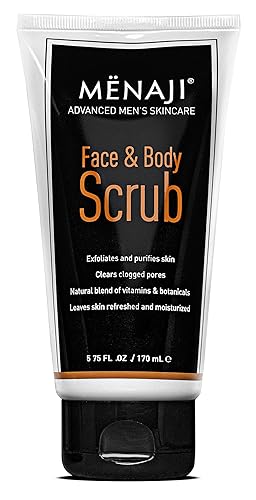 MËNAJI Face & Body Scrub - Exfoliating Mens Face Wash and Body Scrub - Deep Clean for Sensitive Skin - All Natural Skin Care - 5.75 Fl Oz