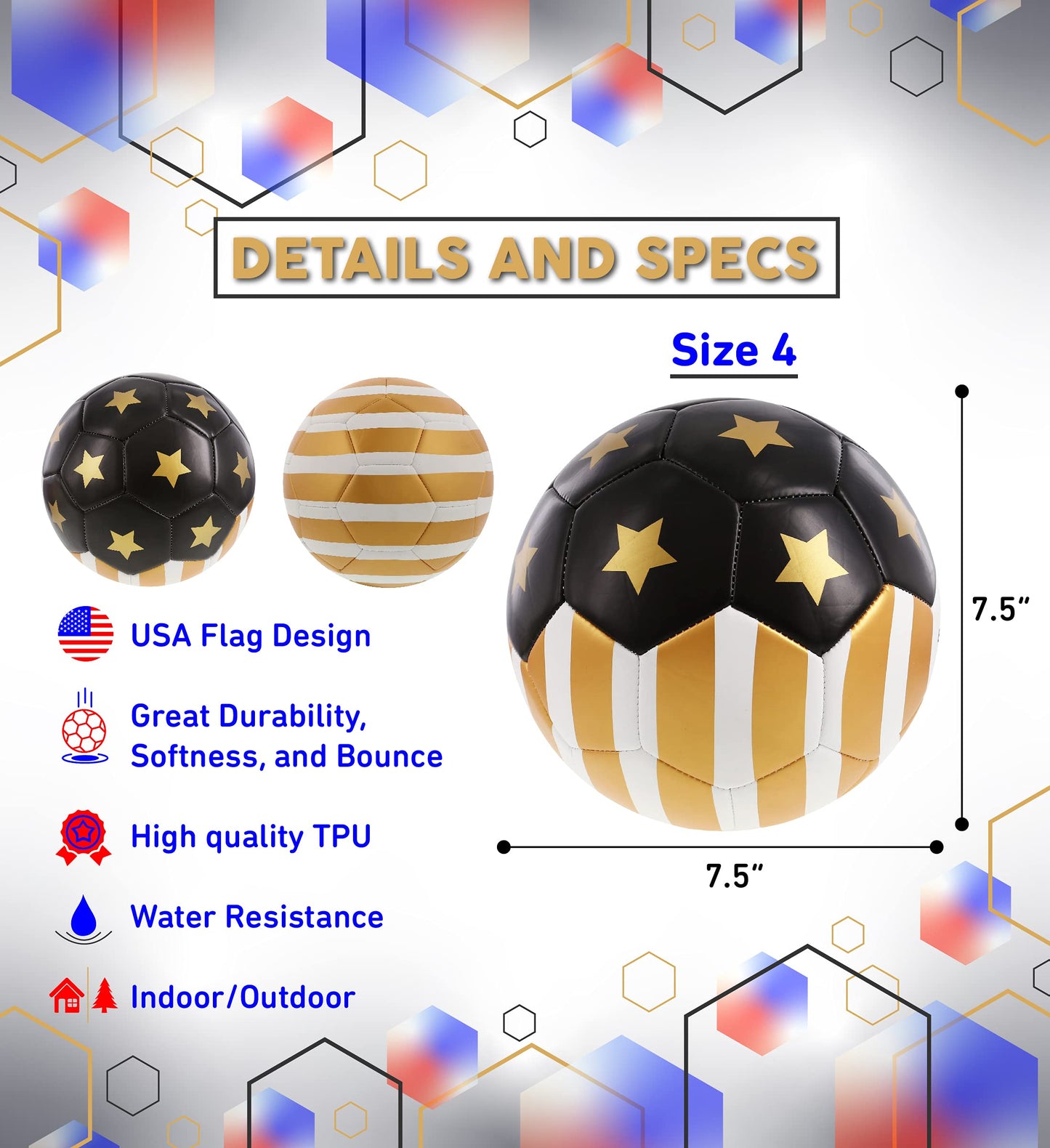 Barocity Gold USA Flag Soccer Ball - Premium Official Match Ball with Cool Stripes and Stars Pattern, Durable Adult and Kids Soccer Ball for Indoor…