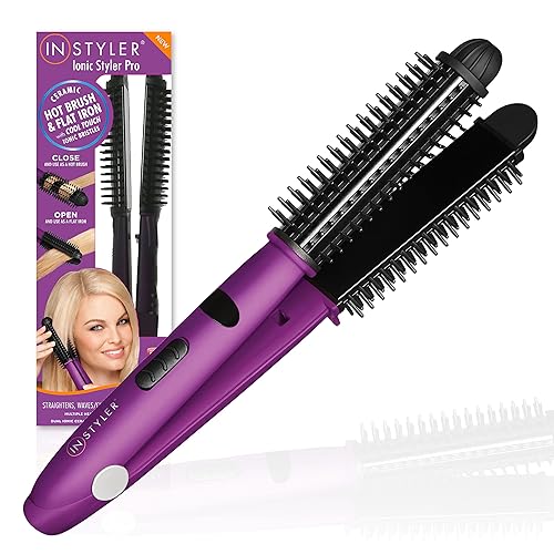 Instyler Pro Hair Straightener, 2 in 1 Ceramic Flat Iron Hair Straightener & Hot Brush for Added Volume and Waves, Auto Safety Shut Off, Cool Touch