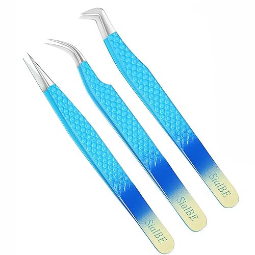 Eyelash Extension Tweezers-3 Pcs Diamond Grip Lash tweezers For Eyelash Extensions-SialBE Straight And Curved L-Shape Eyelash Tweezers, Tweezers
