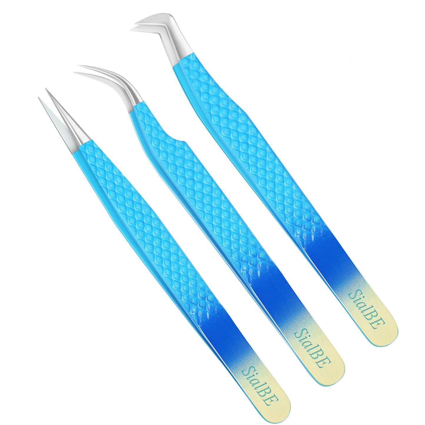 Eyelash Extension Tweezers-3 Pcs Diamond Grip Lash tweezers For Eyelash Extensions-SialBE Straight And Curved L-Shape Eyelash Tweezers, Tweezers