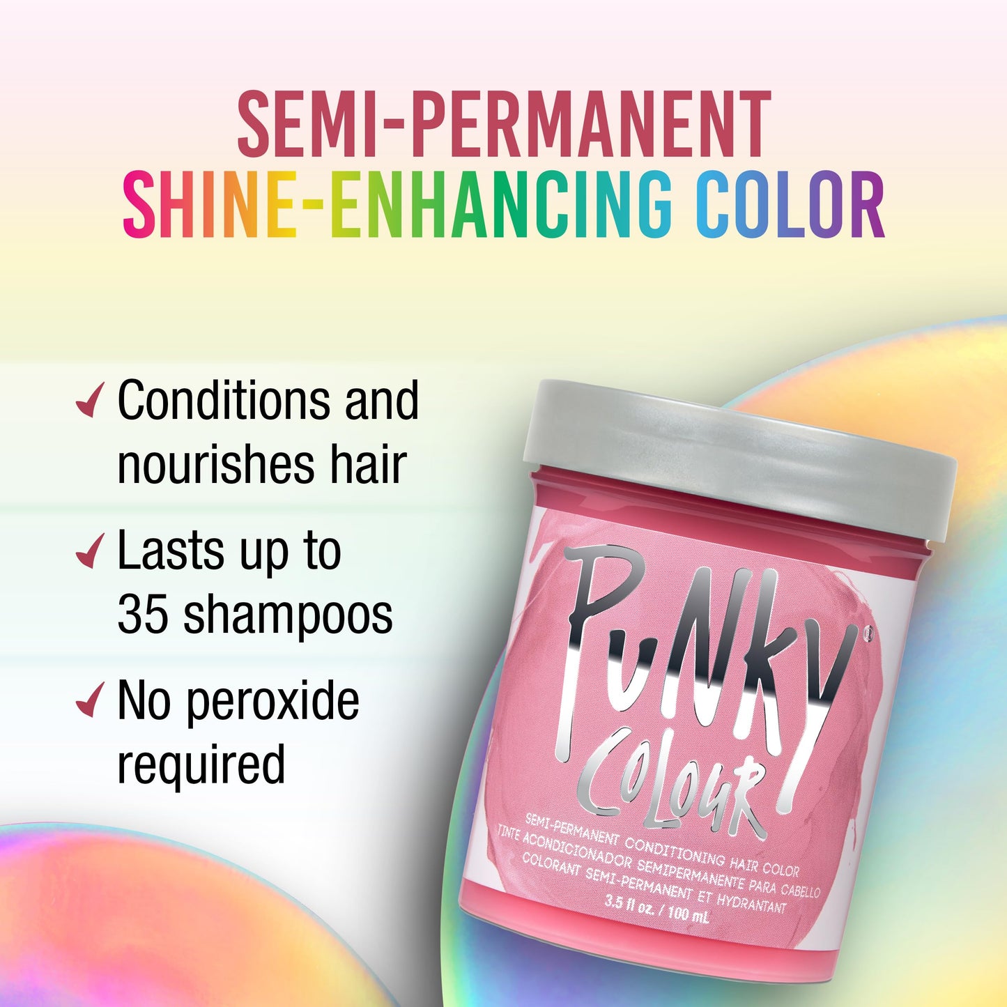 Punky Cotton Candy Semi Permanent Hair Color - Vegan & Cruelty-Free Conditioning Vibrant Pink Hair Dye, Lasts Up to 35 Washes, 3.5 fl oz