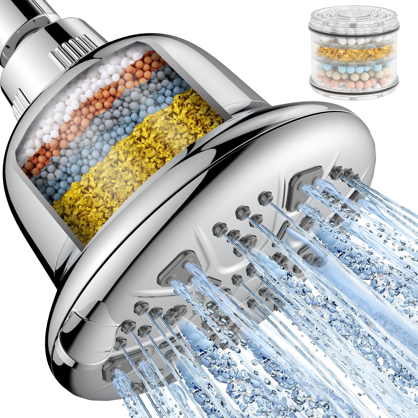 MakeFit Filtered Shower Head – High Pressure 7-Setting Rain Showerhead with Filter for Hard Water, Removes Chlorine & Metals – Chrome