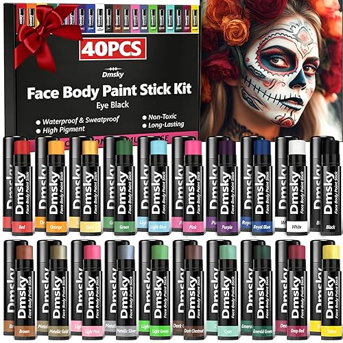 Dmsky 40 Packs Eye Black Sports Stick for Football, Baseball, Softball-Anti-Glare Face Body Paint Stick Kit,Water-Proof Eye Sports Paint Sticks,20