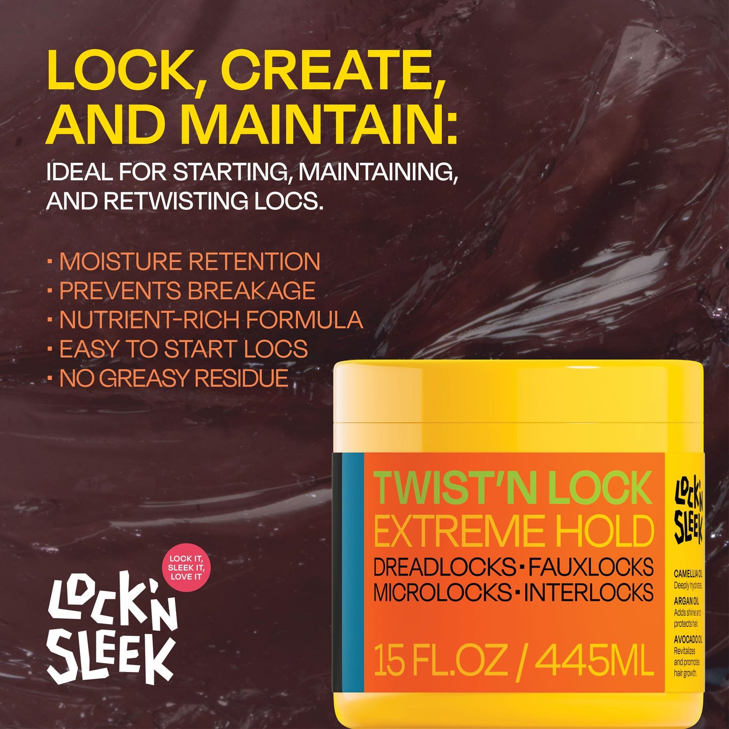 LOCK'N SLEEK Braiding Gel, Extreme Hold Braid, Loc, and Twist, Flake-Free, Tames Frizz, and Contol Edge (15 Fl Oz (Pack of 1))