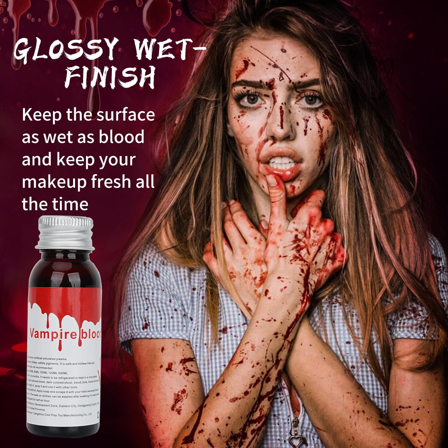 Halloween Fake Blood Washable, Realistic Effects Fake Blood for Scar Wound and Clothes,Easy Dry Flow Fake Blood for Eyes Drips Nose Bleeds