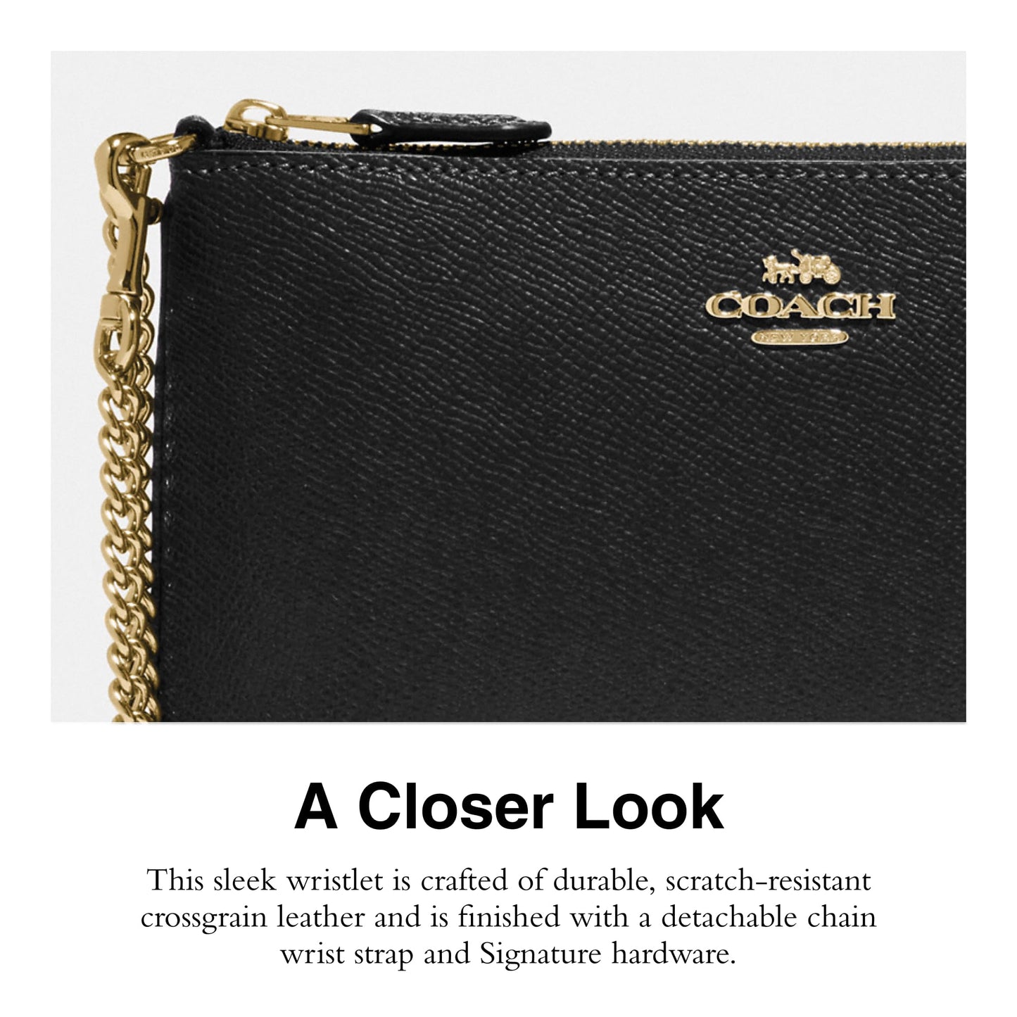 Coach Crossgrain Leather Wristlet w Chain