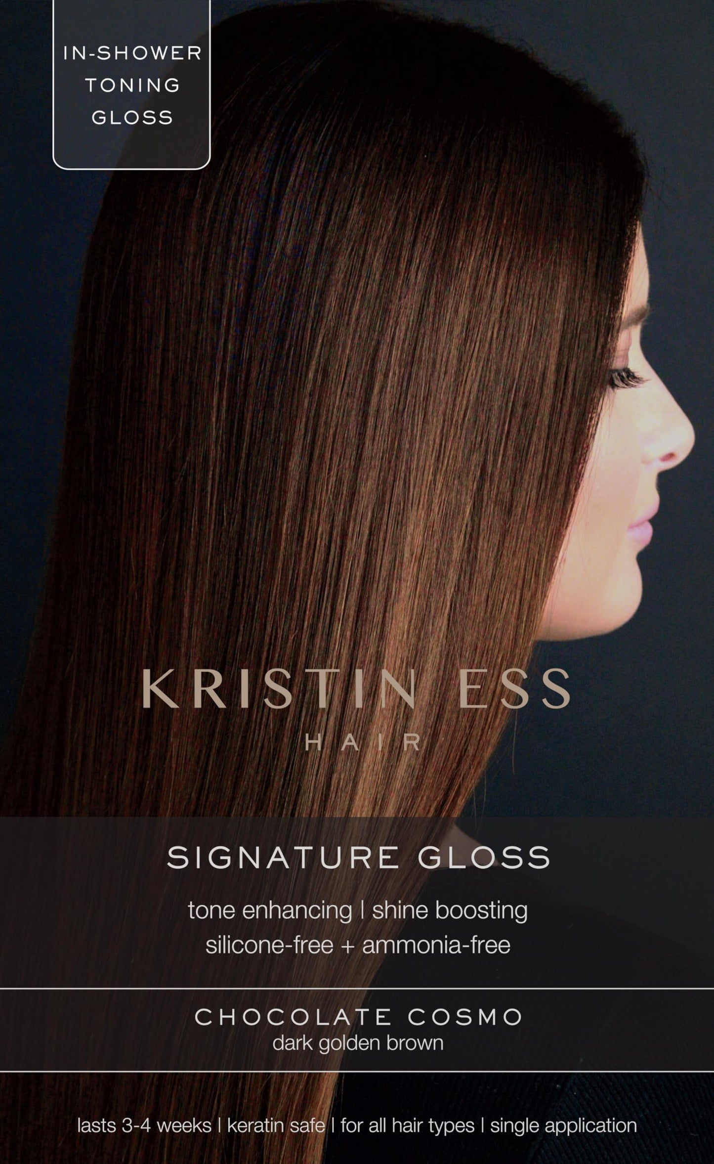 Kristin Ess Hair Gloss in Chocolate Cosmo Dark Golden Brown - 4 Wk Semi Permanent Hair Color for Women - Chocolate Brown Color Depositing Conditioner