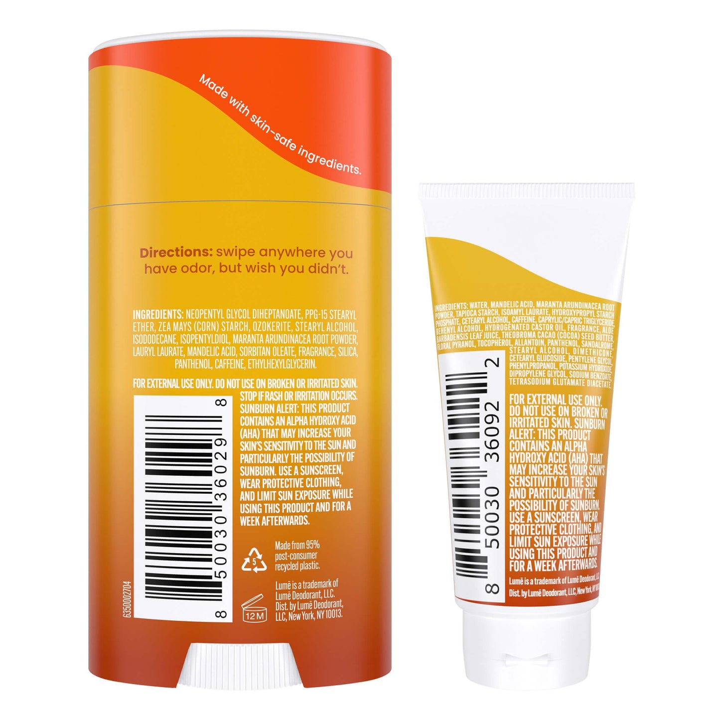 Lume Whole Body Deodorant - Invisible Cream Tube Mini and Solid Stick Bundle - 72 Hour Odor Control - Aluminum & Baking Soda Free, Skin Loving Beauty and Personal Care Lume