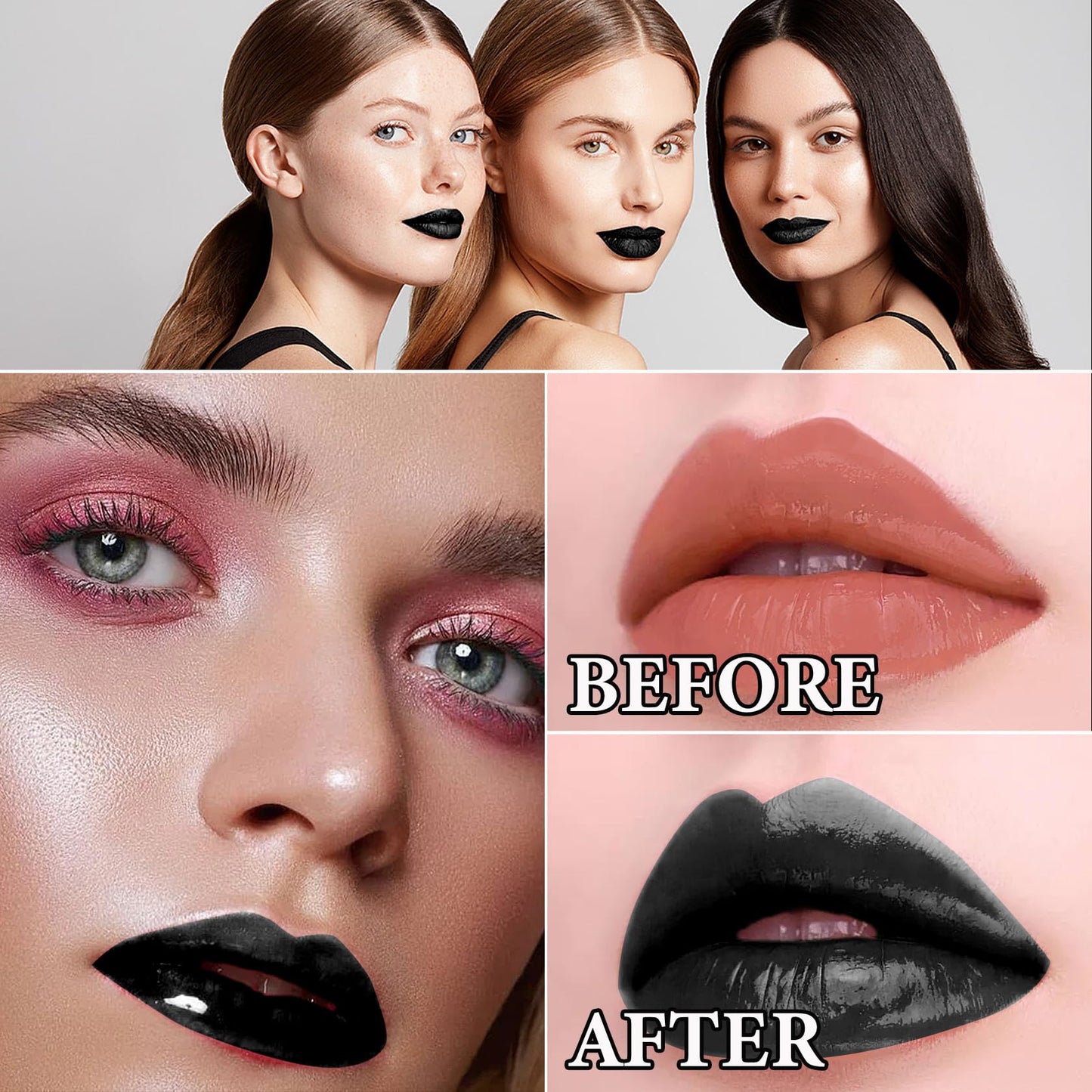 3 PCS Black Matte Liquid Lipstick and Lipliner Set,High Pigmented Matte Lipstick Lipgloss Black Lip Liner Set Long Lasting Waterproof Velvet Liquid