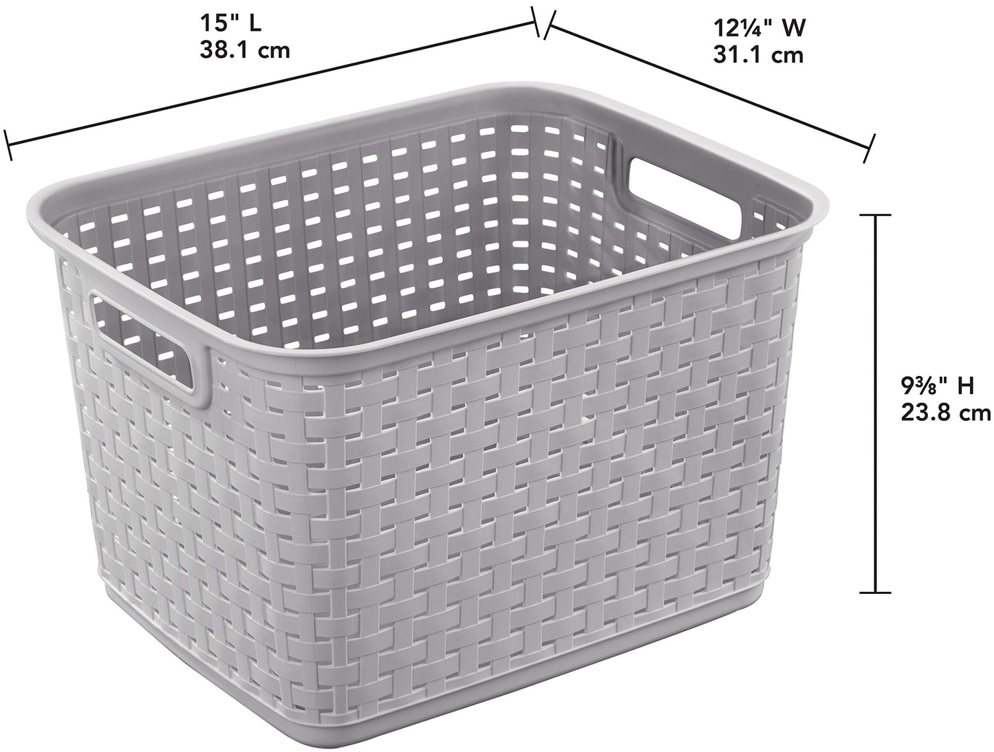 Sterilite Tall Plastic Weave Storage Basket, Bin Organization for Countertops, Classroom, Tabletops & Book Shelves for Crafts, Jewelry, Gray, 1-Pack