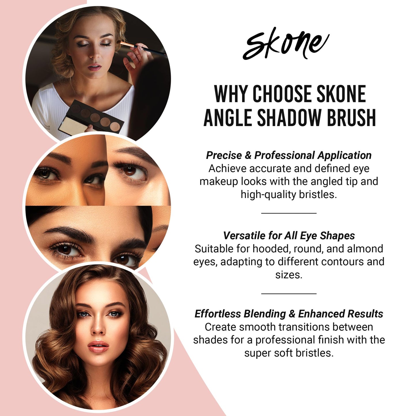 Skone Cosmetics Angle Shadow Brush - Luxe Premium Rose Gold and Synthetic Black Eye Shadow Angle Brush - Professional Grade Nylon Angled Shading