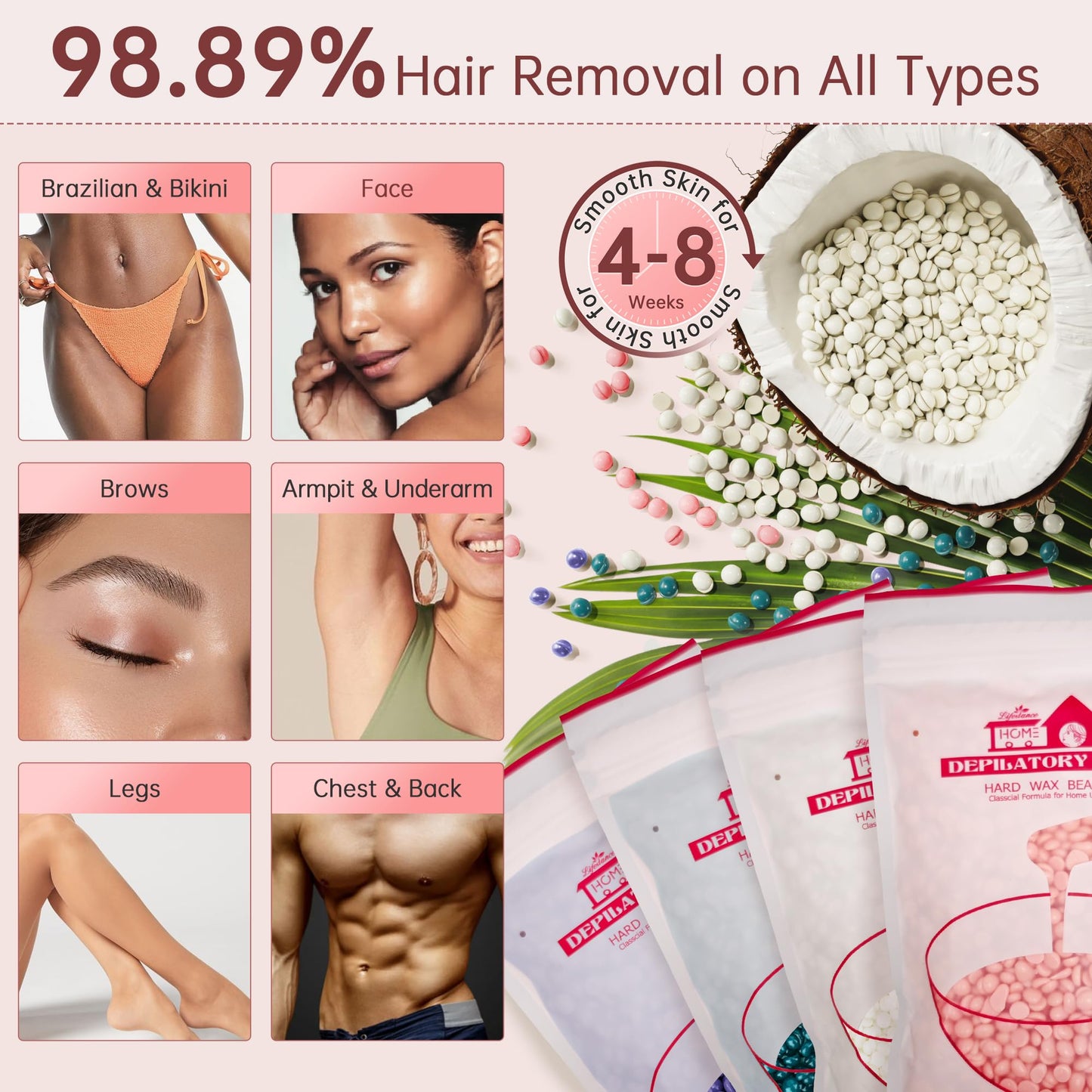 Lifestance Waxing Kit for Women & Men - L3 Liberty Bloom Digital Warmer, Silicone Wax Pot Liner, Hair Removal Kit with 14.1oz Hard Wax Beads & Oil Beauty and Personal Care Lifestance
