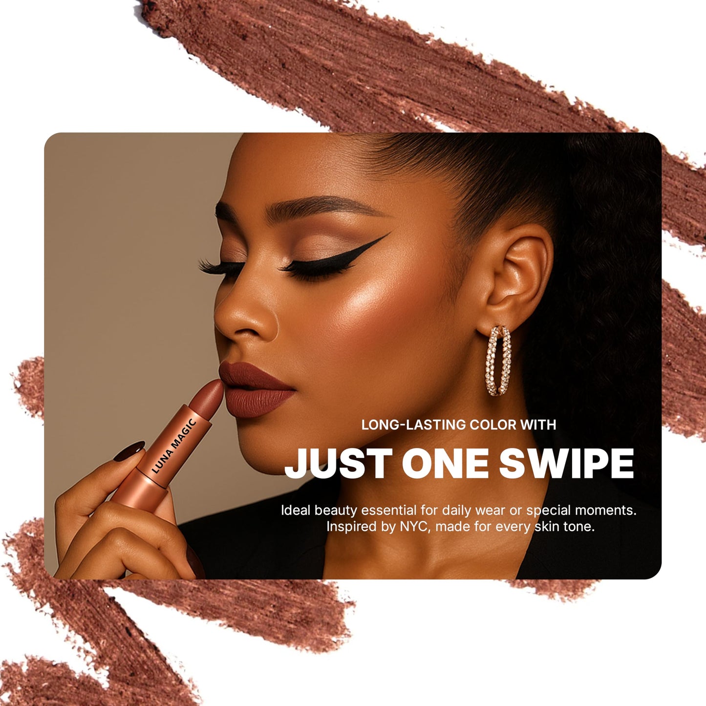 LUNA MAGIC Soho Moisturizing Nude Lipstick with Velvet Finish, High Pigment, Precise Bullet Tip & Soft Texture - NYC Inspired Long-Lasting Wear &