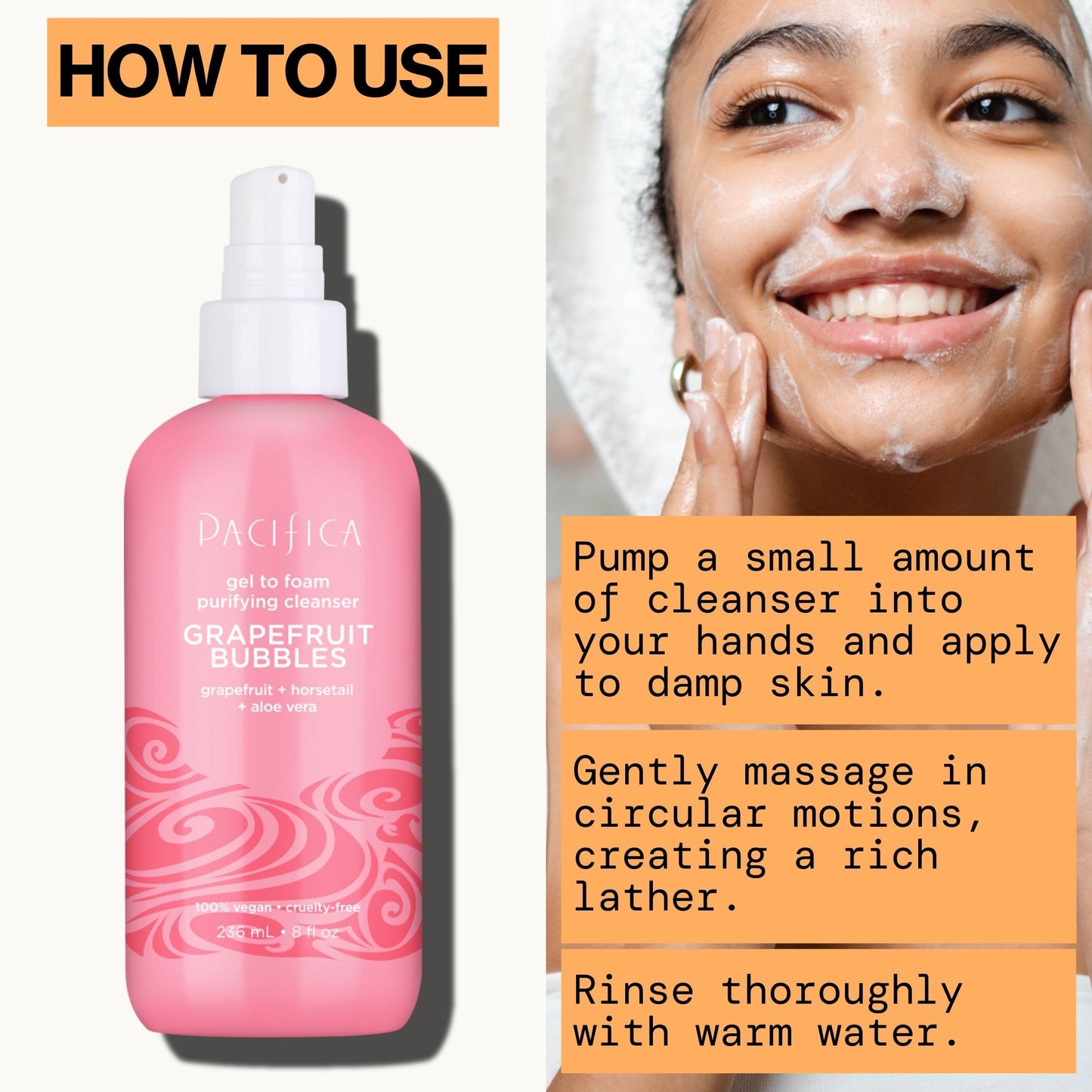 Pacifica Grapefruit Bubbles Gel-to-Foam Cleanser - Gentle Face Wash for Oily & Combination Skin, Helps Remove Excess Oil & Impurities, Helps Brighten