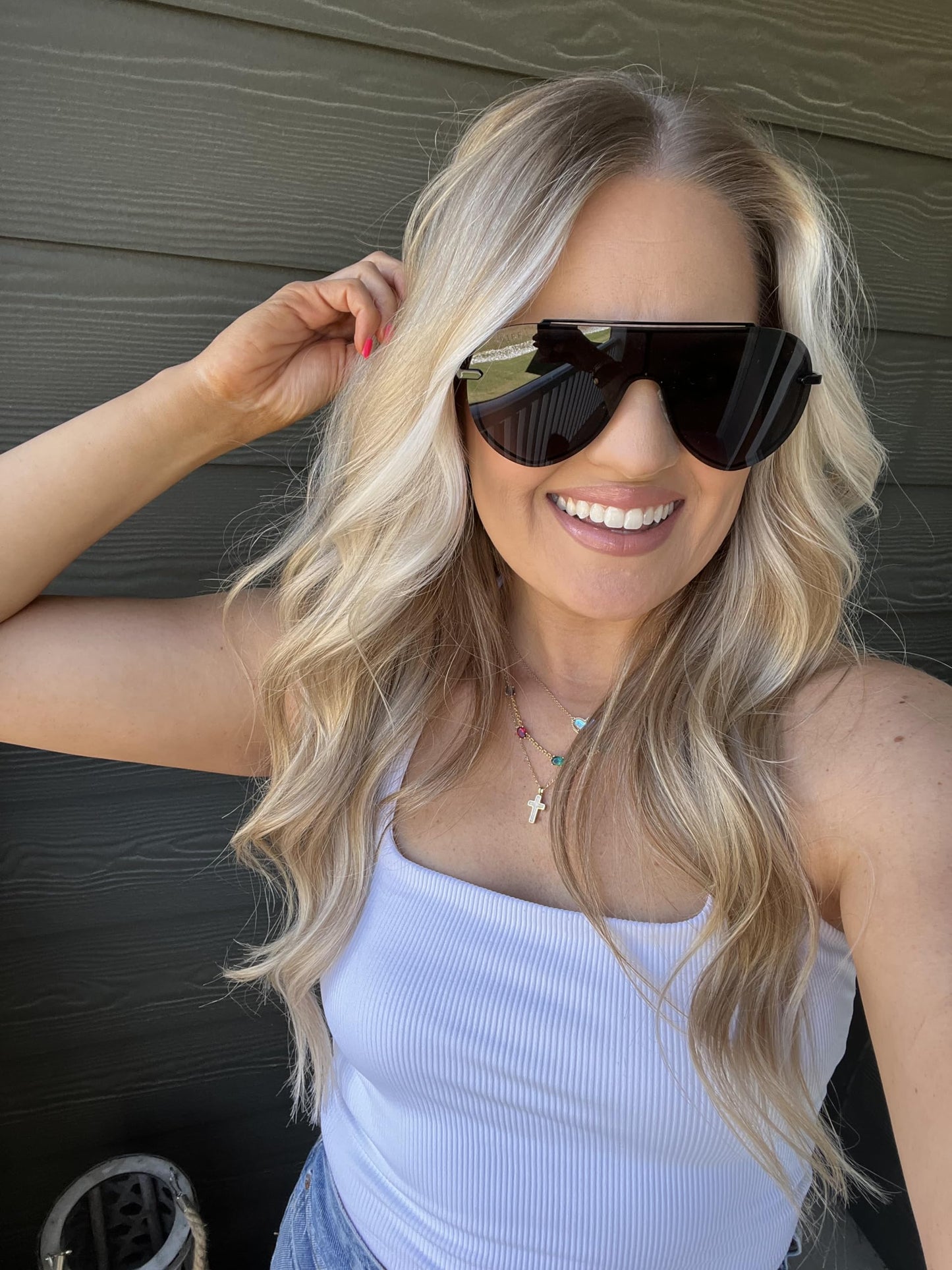 DIFF Imani Designer Oversized Shield Sunglasses for Women UV400 Protection, Black + Grey