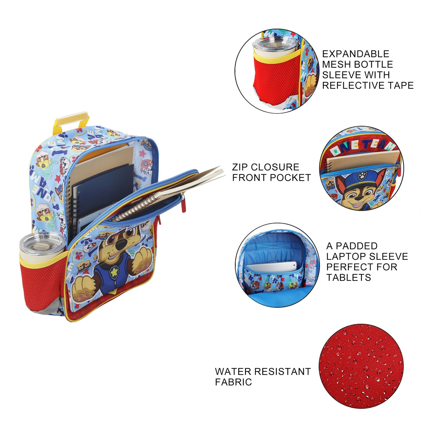 Paw Patrol Chase 16" Toddler Kid's Backpack For School And Travel