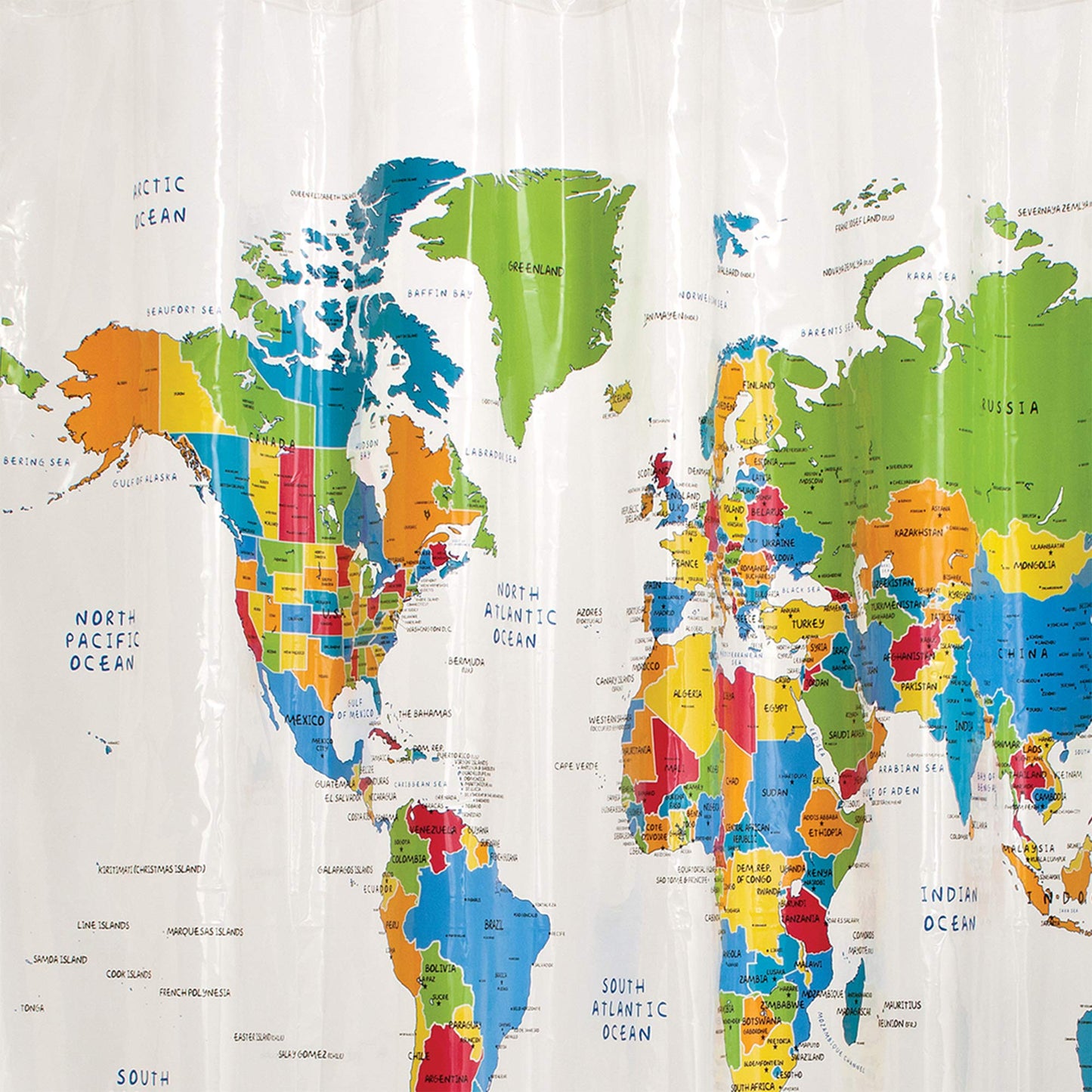 SKL Home The World Map Waterproof PEVA Shower Curtain, Educational/Geography/Kids Bath, Clear/Multi