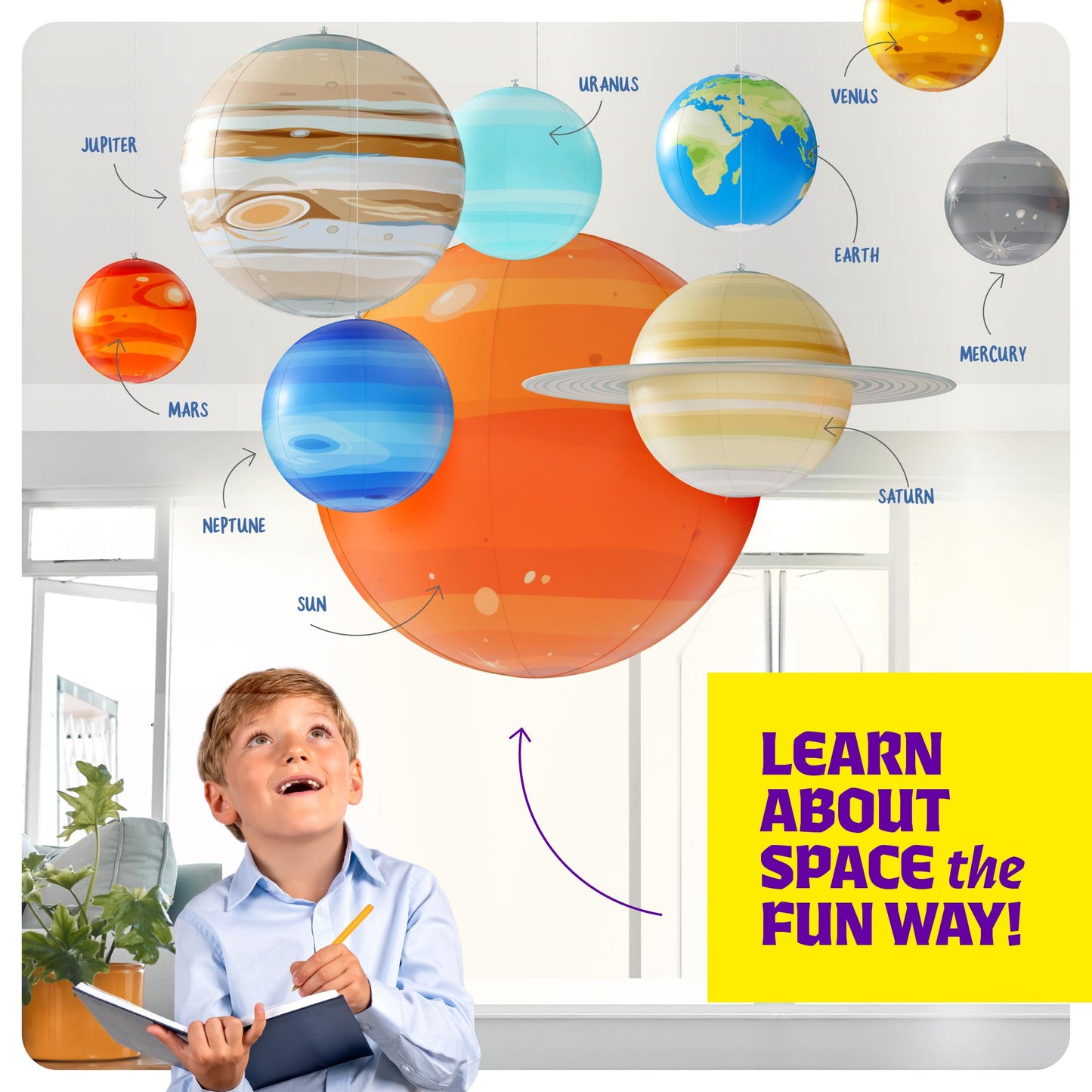 Dan&Darci Inflatable Solar System Planets – Science Toy & Astronomy Gift for Kids, Space-Themed Room Decor, Ceiling & Party Decorations Ages 5–12