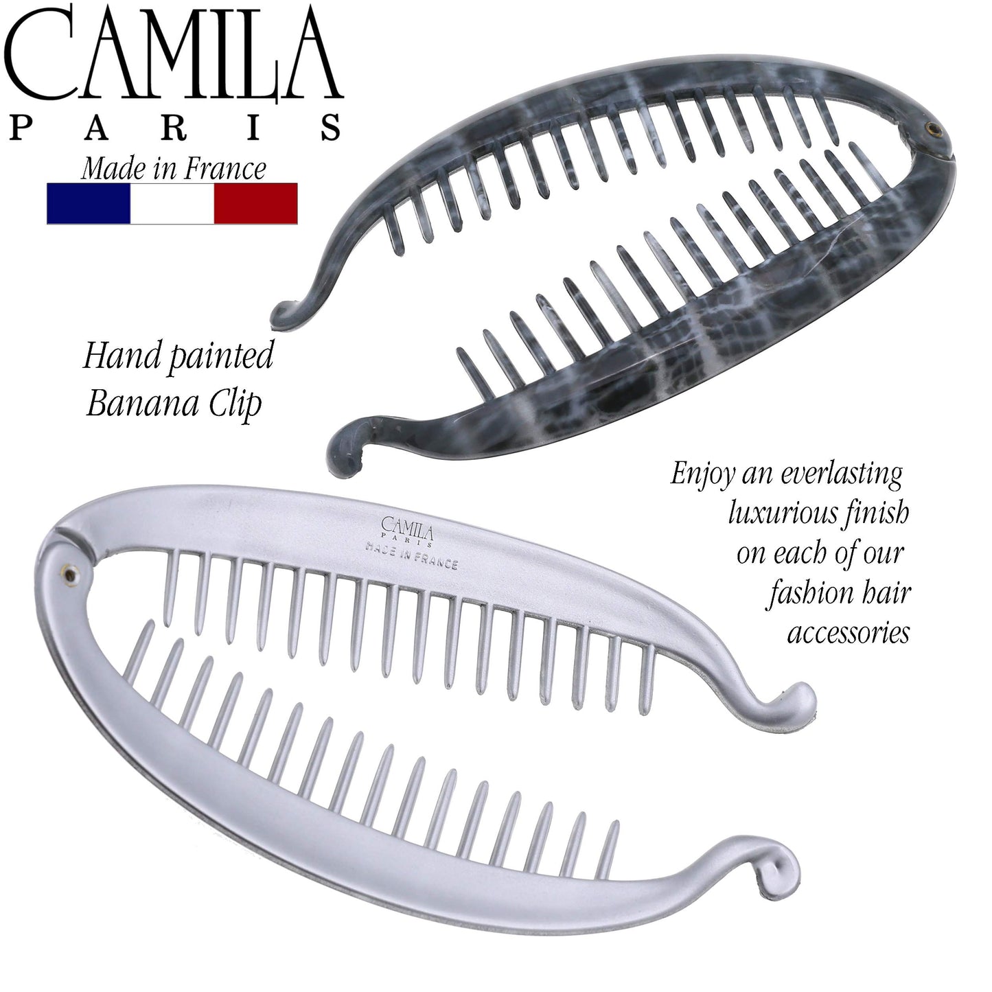 Camila Paris CP3101 French Large Banana Clip Hair Comb, Classic Banana Clips Hair for Thick Hair Ponytail Holder Interlocking Styling Clips for Women