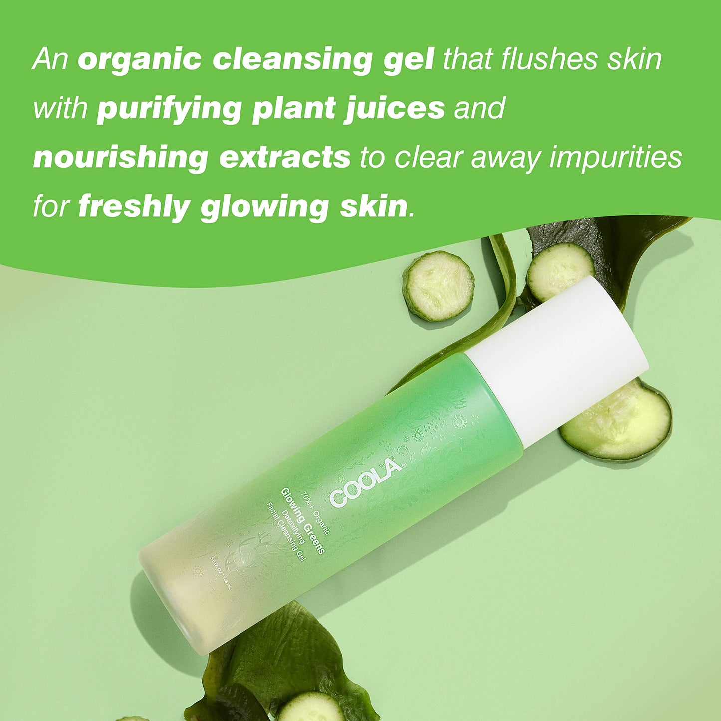 COOLA Organic Glowing Greens Facial Cleanser, Dermatologist Tested Skin Barrier Protection with Aloe Vera Juice, Vegan and Gluten Free, 5 Fl Oz