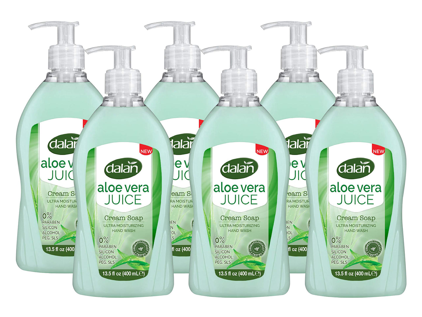 Dalan Aloe Vera Juice Cream Ultra Moisturizing Liquid Hand Soap for Dry and Fresh Hands Feeling Clean and Soft (13.5 Fl Oz / 400 mL (Pack of 6))