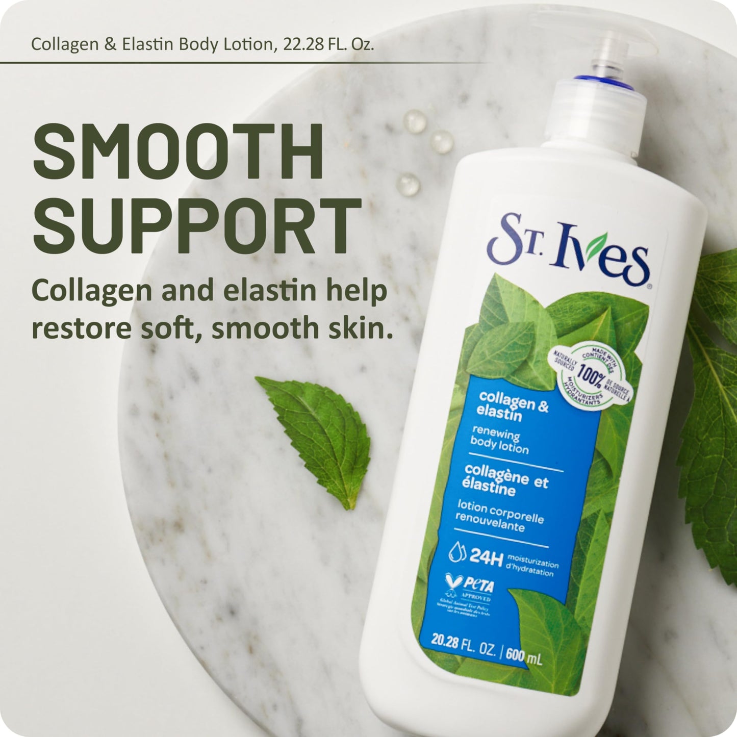 St. Ives Renewing Hand & Body Lotion for Women with Pump, Daily Moisturizer Collagen Elastin for Dry Skin, Made with 100% Natural Moisturizers, 21 fl
