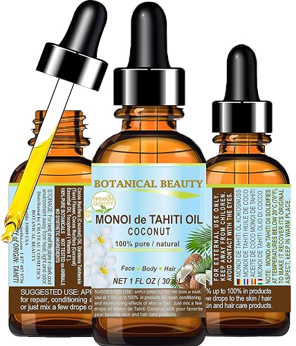 Botanical Beauty MONOI de TAHITI OIL COCONUT 100% Pure Natural Virgin Unrefined RAW 1 Fl. Oz.- 30 ml for FACE, SKIN, BODY, HAIR, NAILS