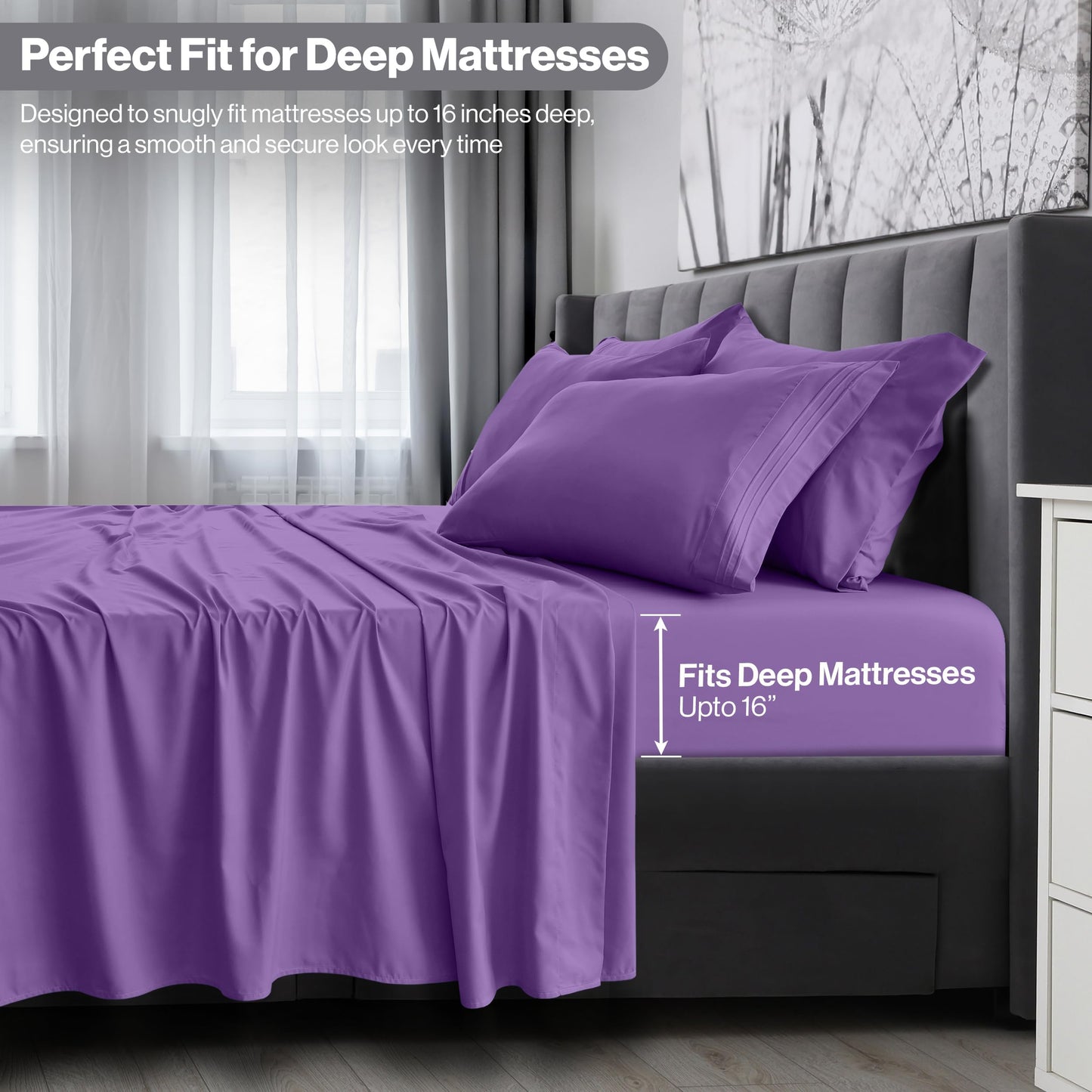 LUX Décor Full Sheet Set - 6 Piece Ultra-Soft Microfiber Bed Sheets with Flat Sheet, 16 Inches Deep Pocket Fitted Sheet & 4 Pillowcases, Cooling &