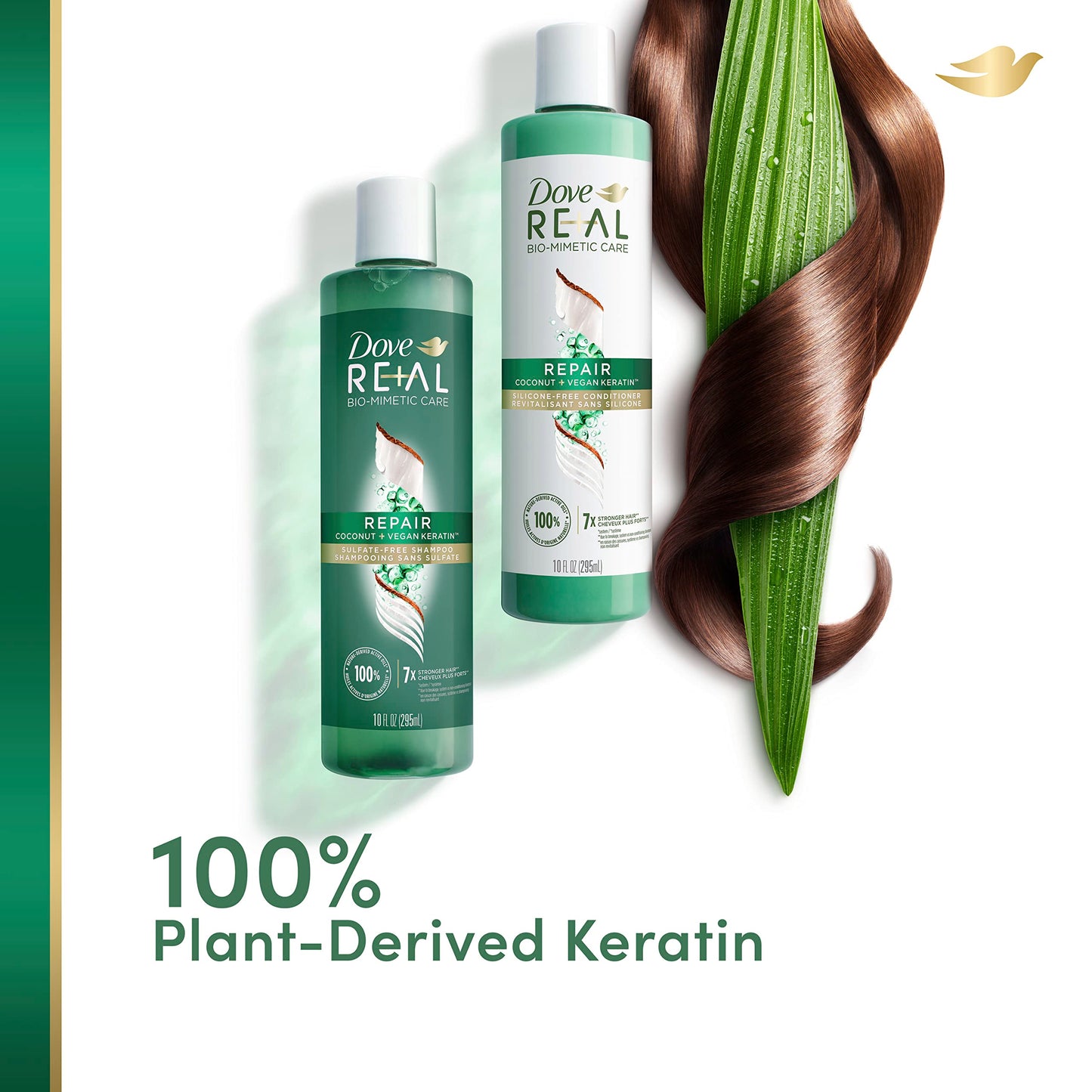 Dove RE+AL Bio-Mimetic Care Shampoo For Damaged Hair Repair Coconut + Vegan Keratin Sulfate-Free Coconut Shampoo 10oz