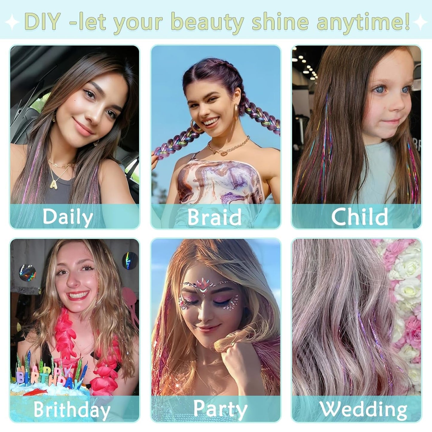 Clip in Hair Tinsel 12 Pcs Hair Tinsel Kit for Girls 22 Inch Glitter Colorful Heat Resistant Party Festival Hair Accessories for Women Beauty and Personal Care LEDIZE