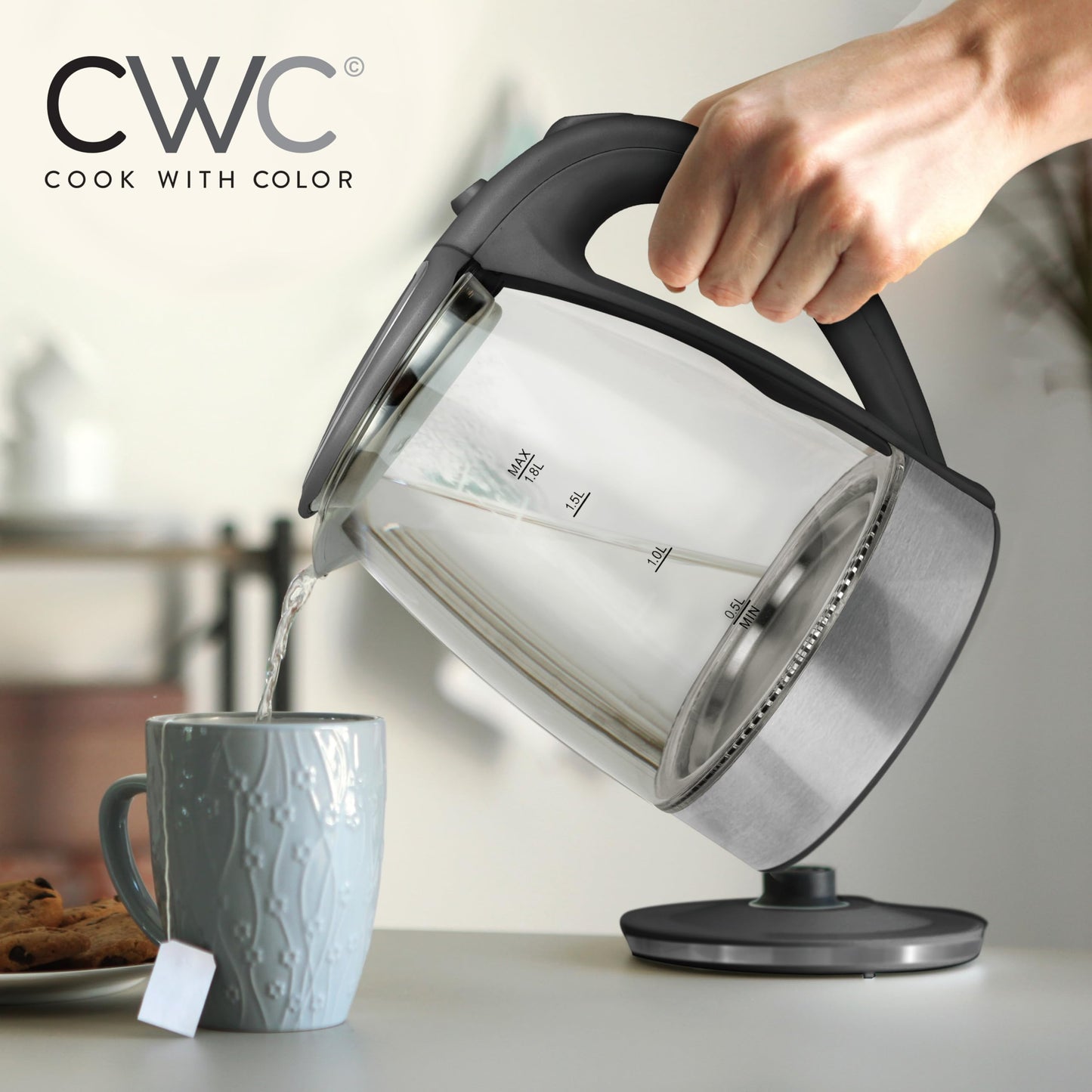 COOK WITH COLOR Electric Tea Kettle, 1.8L Cordless Hot Water Boiler, 1200W Rapid Boil, Auto Shutoff & Boil Dry Protection, BPA-Free, Sleek Countertop…