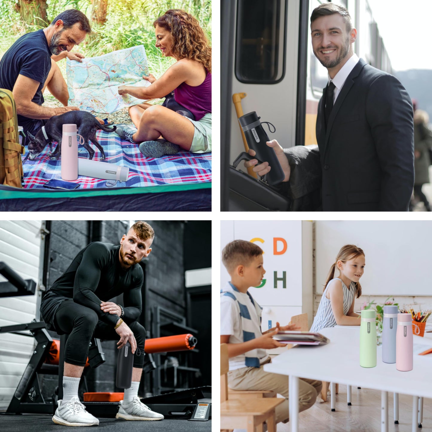 PHILIPS Water Bottle with Filter, Filter Water Bottle Stainless Steel with GoZero Everyday BPA-Free Tap Water Filter, Water Filter Bottle Keep Drink