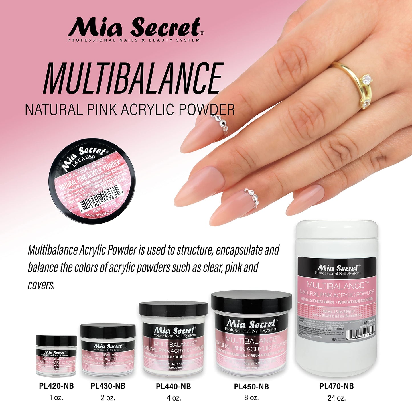 Mia Secret Multibalance Natural Pink Acrylic Nail Powder 1oz