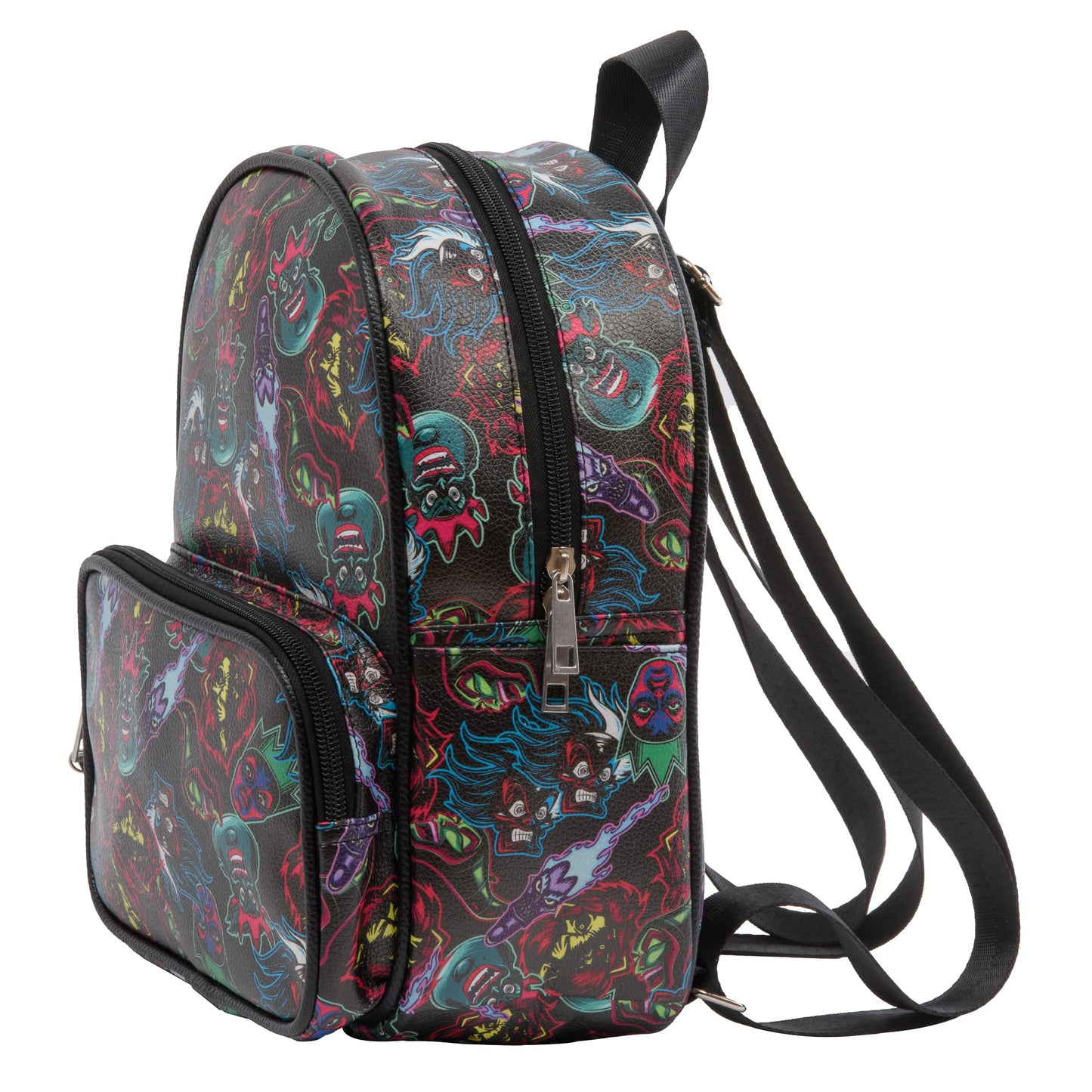 Disney Villains Mini Backpack with Allover Print & Molded Vixen Dangle, 10.5 Inches, Adjustable Straps, Faux Leather