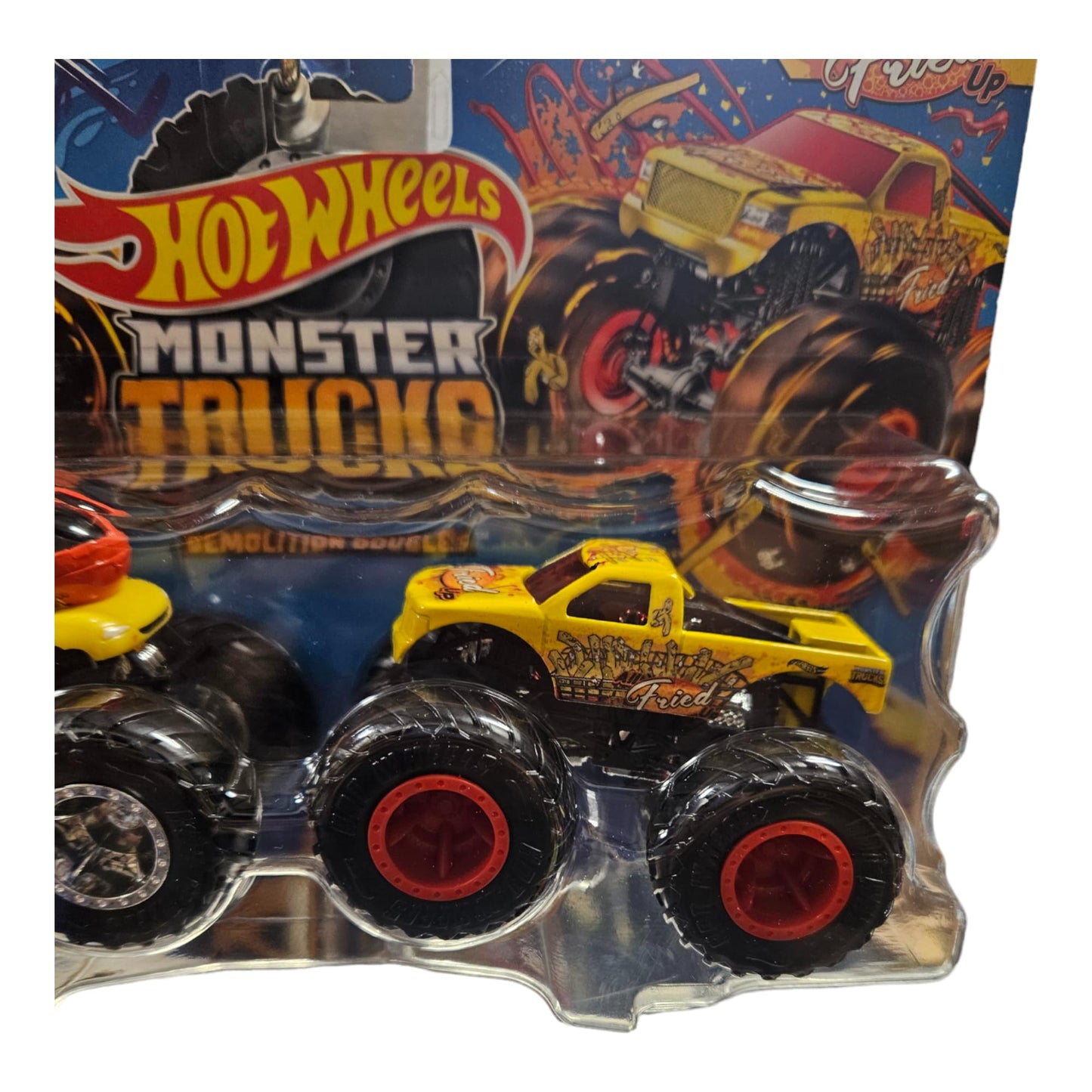 Hot Wheels Monster Trucks Demolition Doubles Oscar Mayer Weinermobile Vs All Fried Up 2 Pack. 1:64 Scale.